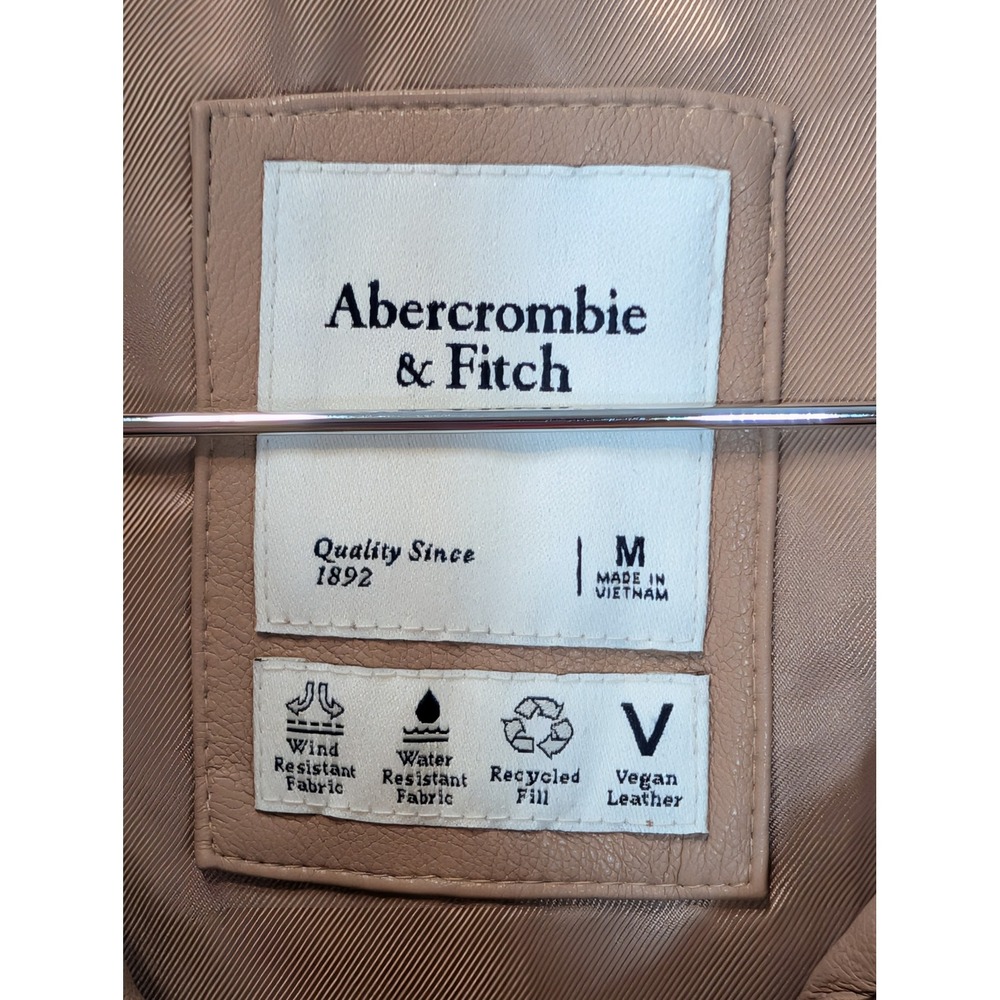 Abercrombie & Fitch Vegan Leather Puffer Vest Tan Brown Womens Medium AF Puffer - Picture 2 of 6